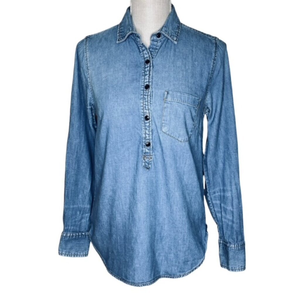 J. CREW Half Button Front Long Sleeve Denim Shirt - Size 4